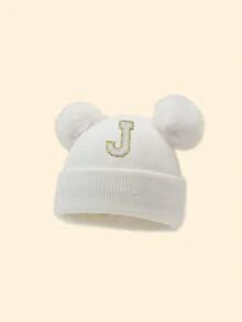1pc 0-36 Months Baby A-Z Letter White Hat, Baby Girl Hat, Kids Knitted Cap, Baby Accessories, Children's Hat, Elastic, Toddler Boys Girls Warm Comfortable Hat - White - View 6