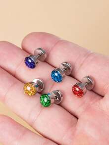 2 piezas de Pendientes de botón redondos con gota de aceite de lentejuelas personalizados, pendientes perforados de acero inoxidable aptos para uso diario - versión con lentejuelas - Ver 2