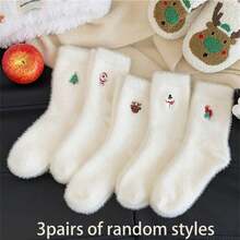 5 Pairs Women'S Christmas Stockings, White Fuzzy Embroidered Festive Socks, Warm Thickened Velvet Polyester 95% Spandex 5% Knit Fabric, Hand Washable Holiday Socks(1/3/5pairs) - Multicolor - View 14