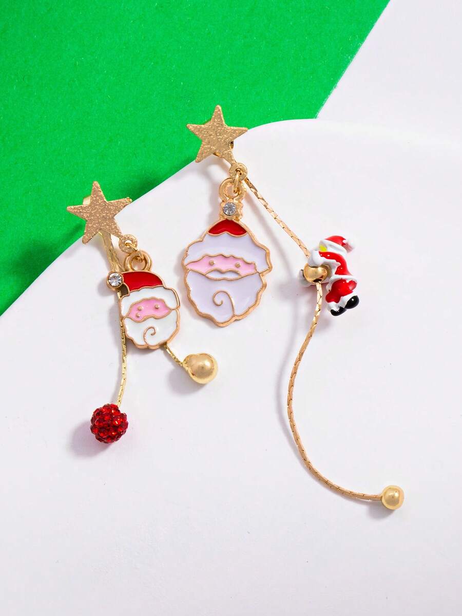 1 Pair Santa Claus Earrings, Women's Asymmetric Long Tassel Earrings, Niche Design, Christmas Party Earrings - Asymmetrical Santa Claus Climbing a Tree - View 1