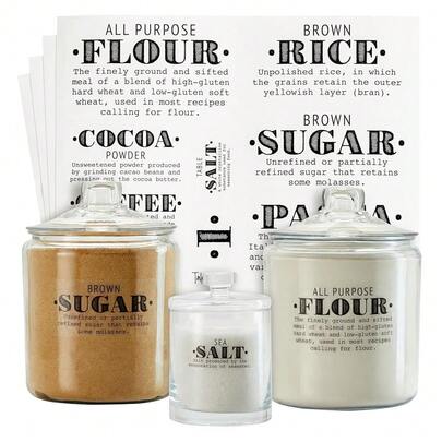 36 Preprinted Pantry Labels For Containers With Definitions - Medium Clear Vinyl W/Black Print - Water-Resistant Farmhouse Style Flour & Sugar Labels - Pantry Organization Stickers{Inchcolorinch:InchBlack, Clearinch}