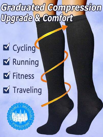 1 Pair Compression Socks Women Men Knee High Cute Sports Soft Breathable No Stuffiness Fit Cycling/Running/Daily/Office/Work/School