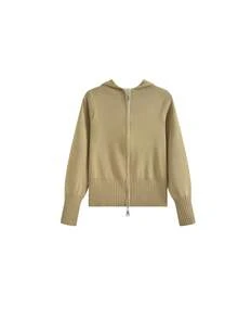 Áo khoác cardigan nữ màu trơn tối giản có khóa kéo hàng ngày - Màu Khaki - Xem 2