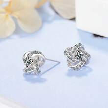 925 Silver Plated Earrings For Women Jewelry Zirconia Eternal Heart Twist Earrings - Silver - View 1
