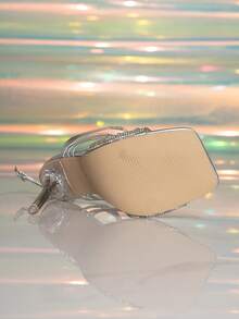 Zapatos de tacón alto plateados con brillantes y pedrería para mujer, elegantes sandalias de vestir con tira cruzada y punta cuadrada transparente, tacón de aguja (el arreglo de los brillantes es aleatorio) - Plateado - Ver 6