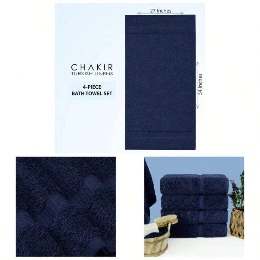 Luxury Hotel Spa Bath Towel Genuine Cotton, Set of 4 Navy Blue - Toalla de baño - Juego de 4 + Azul - Ver 1
