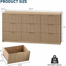 WARMTOBABY Modern Fluted 8/9-Drawer Dresser, Large Capacity Chest Of Drawers With Metal Handles & Anti-Tip, Wooden Storage Organizer For Bedroom,Living Room - 卡其色 - 查看 3