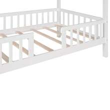 MERAX Twin Size Wood House Bed With Fence,White - 白色 - 查看 10