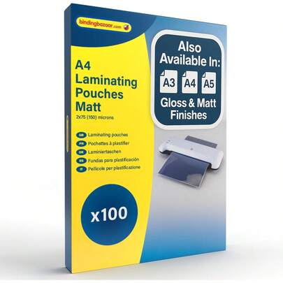 Binding  Matt A4 Laminating Pouches, Matt Finish, 150 Micron, 100 Laminating Sheets - Non-Reflective Finish Makes Your Words And Colours Easier To Read - Compatible With All Laminating Machines