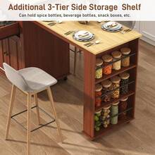 80"-48" Extendable Kitchen Island With Extended Dining Table And Power Outlet,Large Mobile Kitchen Storage Islands With 2 Storage Drawers,Rolling Islands Cart With 3 Extra Rows Open Shelves - View 6