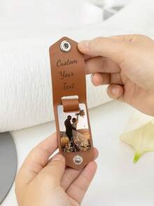 Personalised Photo Keyring In Leather Case + Initials, Photo Printing Personalized Pattern Logo Pendant, Valentine's Day Gifts, Father's Day Keepsake, Gift For New Dad - Multicolor - View 10