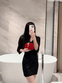 1个魅力金属蛇纹装饰手拿包，奢华闪亮复古金色盒式迷你钱包，时尚迷人，优雅女士晚宴手提包，适合婚礼、主题正式派对、舞会、生日庆典等场合，配有链条 - 紅色 - 查看 11
