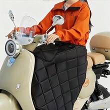 1pc Fleece Motorcycle Leg Windshield Skirt, Easy Installation, Front Large Pocket, Windproof & Warm (Can Also Be Used As Wheelchair Blanket), Waist Elastic Band For Winter Riding, Black, Suitable For Electric Scooters