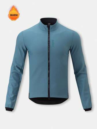 HISERWA 1 Herr vintertermoscykeljacka - Enfärgat polyesterstickat tyg, medeltöjbar, ståkrage, dragkedja, smal passform, cykelsporttopp, lämplig för cykling, mountainbike - höst-/vintersäsong