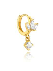 1pc 925 Sterling Silver Classic Asymmetric Octagonal Star Cubic Zirconia Earrings, Suitable For Women's Daily, Party, Engagement And Other Occasions - Gold - View 13