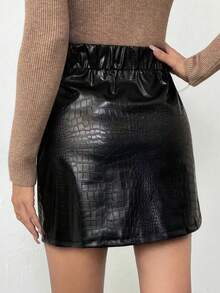 EARO Rok Bodycon Motif Kulit Buaya Modis untuk Wanita - Hitam - View 3