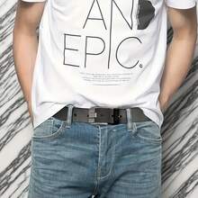 Men's Genuine Leather Belt With Alloy Buckle, Cowhide Belt - Fashionable Black Design, Medium Width Business Casual Waist Belt, Sweatproof Technology, Suitable For All Seasons, Sports Jeans Accessory|Modern Buckle Design|Durable Alloy Buckle - Khóa màu đen và bạc - Xem 9