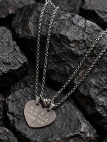 2pcs New Fashionable Minimalist Stainless Steel Heart Pendant Necklace, Suitable For Couples Everyday Wear, Great Gift For Boyfriend/Girlfriend On Valentine's Day - Silver - View 5