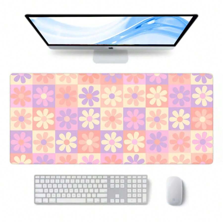Cute Pastel Floral Patchwork Desk Mat, Large Mouse Pad, Gaming Mousepad Deskpad, Full Size Mice Pad, Desk Matt For Keyboard, Laptop, - A - View 1