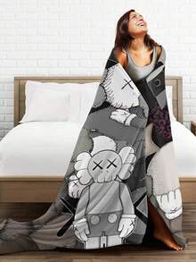 Kawss Kawaii Kaw Blanket Luxury Anime Flannel Blanket - Ultra Soft Cartoon Print, The Perfect Gift For Any Occasion, Christmas, Birthday, For Home, Camping & Travel Use - màu đen - Xem 5