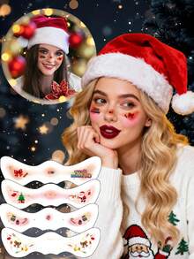4cute Christmas Temporary Tattoo Stickers, Cartoon Makeup Designs To Create A Festive Atmospherepatterns Include Santa Claussnowmangingerbread ManChristmas ElfChristmas Treegift Boxsocksbellsgarlandsnowflakes Easy To Apply And Removewaterproof And Long-Lastingsuitable For Skin - Multicolor - View 8