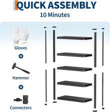 CuteHairy Heavy Duty Garage Racking/Shelving Units 5 Tier Metal Storage Racks Adjustable - Black - View 5