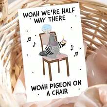 幽默成人贺卡 - “椅子上的鸽子走了一半路”趣味鸟类与音乐设计（含信封） - 彩色 - 查看 11