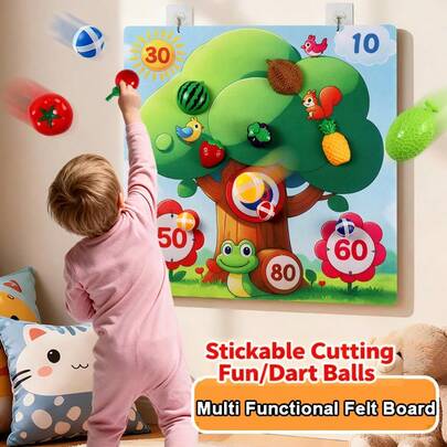 Kids Felt Board Fruit Cutting Play Set, Hook And Loop Fruit & Vegetable Cutting Toy, Pretend Play Educational Toy To Improve Color Recognition And Hands-On Ability