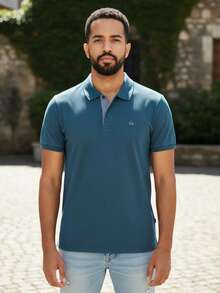 Ogochi Men's Basic Plain Polo Shirt With Logo, No Pocket, Original - Legion Blue - View 9