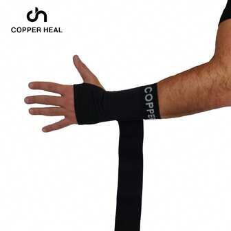 Munequera Larga COPPER HEAL de Compresion Banda Muñequera Ajustable - Sirve para ambas manos Derecha e Izquierda - Soporte muñeca Munequera Ferula Apoyo recuperación medica túnel carpiano alivia el dolor Control de Olor Unisex