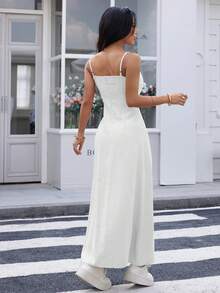 REF:AS1826 - Long Dress With Thin Straps And Front Slit: Elegance And Sensuality In The Same Look - White - View 2