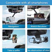 360° Rotatable And Retractable Car Phone Holder, Multifunctional Adjustable Mount, Universal Rearview Mirror Phone Holder For All Mobile Phones,Secure Grip For Navigation While Driving, Stylish Accessory,Flexible Positioning,Christmas - 黑色 - 查看 7