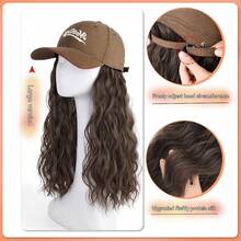 卡其色棒球帽假发套装，时尚四合一波浪全头假发帽，女士百搭 - 彩色 - 查看 4