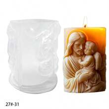 1pc Jesus, Virgin Mary, Angel Pattern Cylinder Candle Craft Silicone Mold - White - View 11
