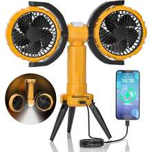 Outdoor Camping Oscillating Fan, Cordless Rechargeable Battery Tripod Tent Fan With LED Lantern Hook 4 Powerful Speeds 270° Dual Head Oscillation For Patios Garage RV Travel Home Blackout-Fan\Portable Fan\Fan Portable\Travel Essential\Mini Fan - Màu vàng - Xem 10