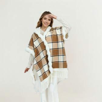 1 pieza Manta con capucha para usar, cómoda para relajarse en casa, calidez al aire libre, adecuada como regalo de cumpleaños o Navidad para mujeres, madres, novias, sudadera con capucha y manta de franela suave a cuadros de talla grande con bolsillo y mangas, de longitud media, acogedora y cálida