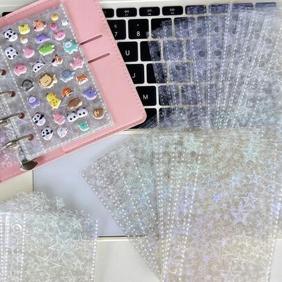 10/20pcs M5/A7/A6 Size Transparent Glitter Sticker Refill, Suitable For Sticker Books, Sticker Storage, Mini Scrapbooks, School Supplies And Back To School Preparation.