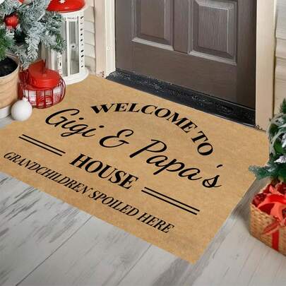 Un felpudo personalizable es un regalo perfecto para los abuelos. Es un felpudo de "Bienvenido a la casa de los abuelos" que simboliza "Aquí se mima a los nietos". Esta alfombra de bienvenida personalizada está hecha de material y es adecuada para usar cerca de la entrada o el dormitorio.