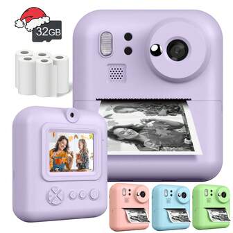 Cámara instantánea para niños, adorable cámara digital para jóvenes, cámara digital de alta definición para niños, set de cámara, impresión instantánea, capacidades de selfie y video, recargable por USB, Body de ABS de alta calidad - regalo ideal de cumpleaños o Navidad para niños y niñas de 3 a 12 años. Mejor para Navidad, juguete para niños