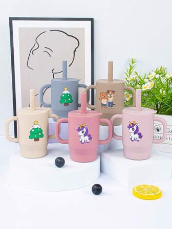 180 ml (7 oz) silikonmugg med sugrör för spädbarn - Återanvändbar dryckesmugg för utomhusbruk. Slitstarkt sugrör och robust lock, läckagesäkert och kvävningsfritt material, droppsäkert. Lämplig för avvänjning och tidig dryckesträning! Passar alla stadier av pojkar och flickor