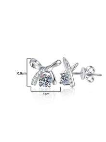 2pcs Minimalist 925 Sterling Silver 0.3Carat X 2 Moissanite Bow Stud Earrings, Suitable For Women's Daily Wear, Party, Vacation, Valentine's Day, Mother's Day, Birthday Jewelry Gift - EH0052M - View 3