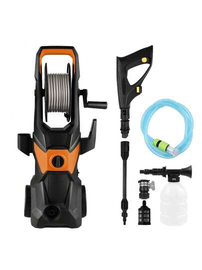 Idropulitrice elettrica, 4000 PSI, idropulitrice, con tubo flessibile ad alta pressione da 10 metri per casa, terrazza, giardino, auto, mobili, nero e arancione