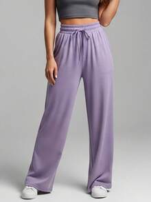 Wide Leg Pants With Flare Leg, Sophisticated Fit, Structured Style, High , Contemporary, Casual, Comfortable, Modern, Chic - 紫丁香 - 查看 9