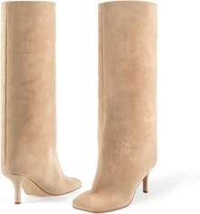 DOBOYG Suede Knee High Boots For Women Thigh High Boots Wide Calf Square Toe Stiletto Tall BootsChristmas - 綠色 - 查看 5
