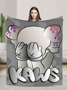 1Pc Kawss Kawaii Kaw Blanket Anime Lovers Gift Idea - Luxuriously Soft Flannel Blanket For Couch, Camping & Travel Adventures - 黑色 - 查看 3