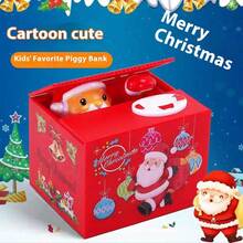Creative Novelty Funny Santa Claus Stealing Money Cat Coin Bank, Sound Effect Eating Money Panda, Creative Piggy Bank, Christmas & Holiday Gift - Multicolor - View 3