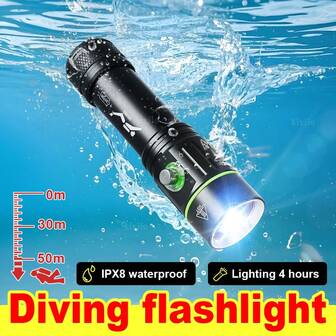 最新款高功率LED潜水手电筒，4种模式多功能水下专业照明灯，超远射程IPX8防水聚光灯，铝合金防震户外钓鱼灯