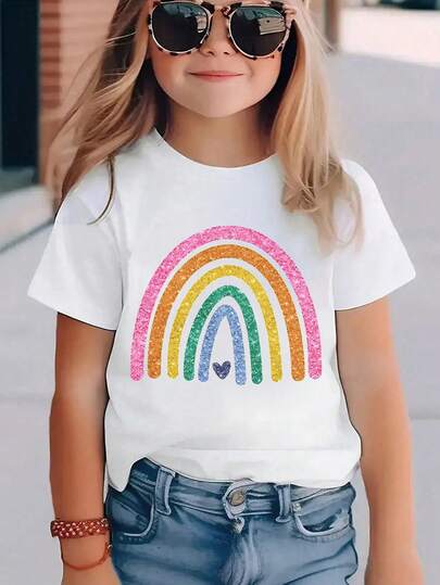 Toddler Girls' Cartoon Rainbow Print Short Sleeve T-Shirt