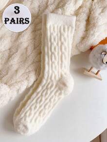 1/2 Pair Women Elegant Fresh Personalized Fashion Versatile Warm Soft Textured Mid-Calf Socks, Suitable For Daily Wear - White - View 10