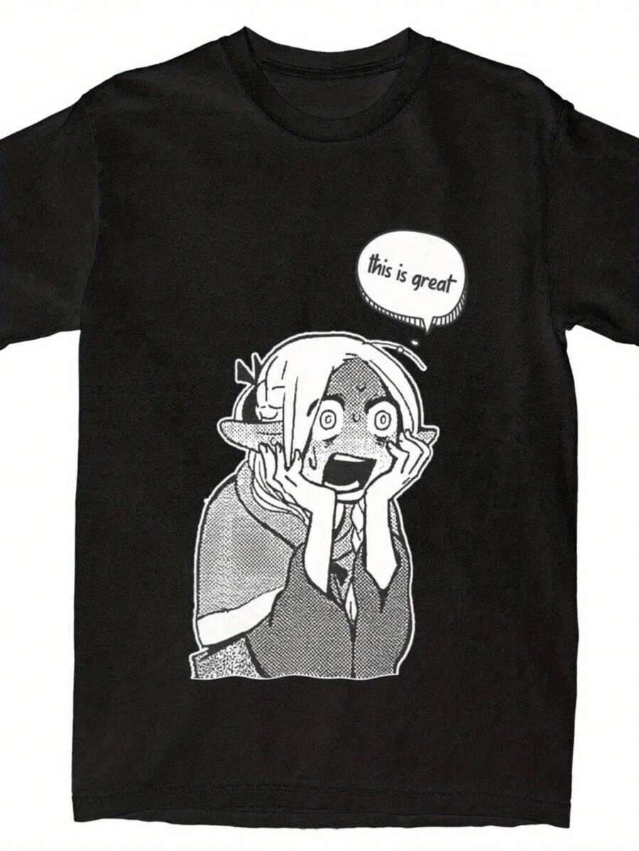 Dungeon Meshi Marcille T-Shirt Manga Art Hip Hop T Shirts Short Sleeves Classic Tops Summer Cotton O Neck Plus Size Tees - 黑色4 - 查看 1